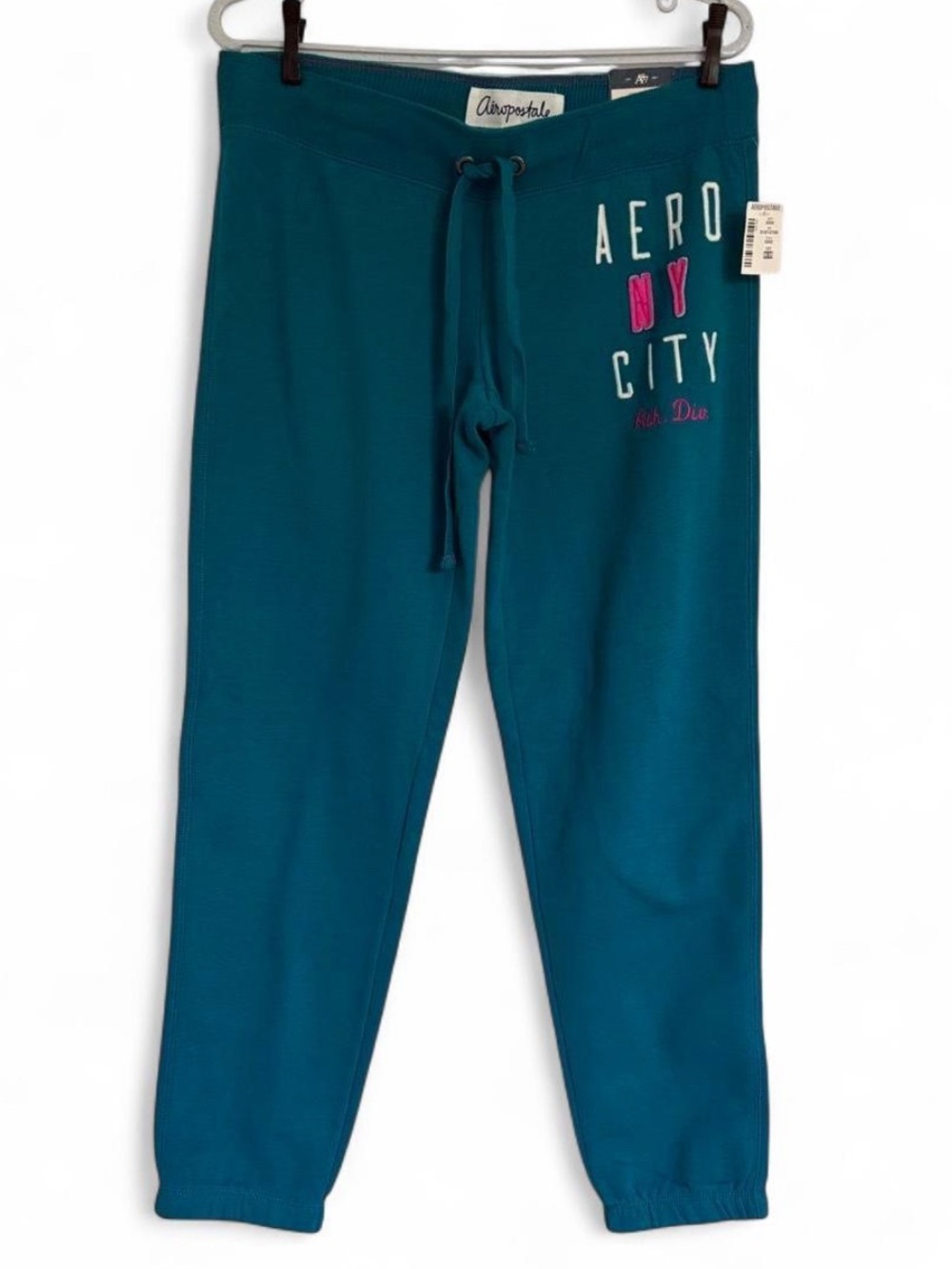 Aeropostale Teal Ankle-Length Sweatpants with Pink Details